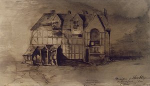 A Casa de William Shakespeare (1564-1616) em Stratford-upon-Avon (caneta e tinta no papel)