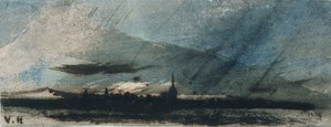 Cidade ao entardecer (caneta e tinta no papel) de Victor Hugo