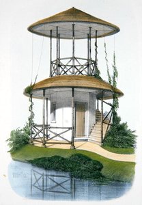 Um pavilhão rústico com mirante, ilustração de 