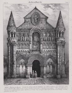 Fachada românica da Igreja de Notre Dame la Grande, Poitiers, França (Litho)