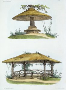 Bancos rústicos, de &39;Habitations Champetres&39;, publicado c.1855 (cromolitógrafo)