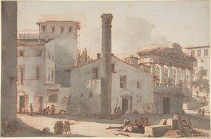 Vista do Fórum Romano com a Coluna de Focas e o Templo de Saturno de Victor Jean Nicolle
