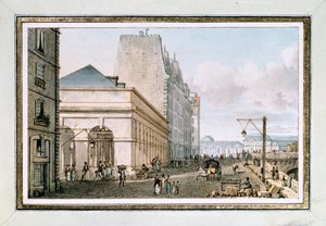 Vista do novo Mercado de Aves, situado no Quai des Augustins perto do Pont-Neuf, Paris, c. 1810 (aquarela) de Victor Jean Nicolle