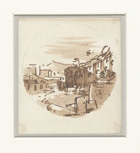 Esboço fugaz de edifícios clássicos, um templo e um pórtico numa parede curva de Victor Jean Nicolle