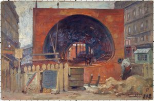 Os trabalhos da praça metropolitana de Saint-Michel em 1906, em 11-1906 (óleo)