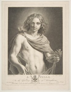 Apolo vestindo um manto e segurando um ramo de louro e violino, 1784. de Victor Marie Picot