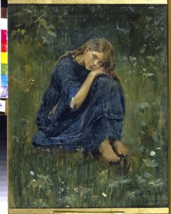 Estudo para Alyonushka (Alyonushka. Estudo). Inspirado na lenda tradicional russa da irmã Alionouchka e seu irmão Ivanouchka. Pintura de Viktor Mikhaylovich Vasnetsov (1848-1926), óleo sobre tela