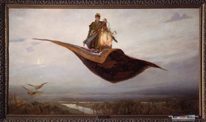 Montando um tapete voador - Pintura de Viktor Mikhaylovich Vasnetsov (1848-1926), óleo sobre tela de Victor Mikhailovich Vasnetsov