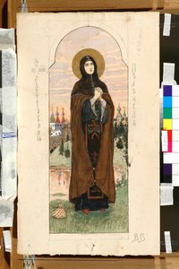 Retrato de Euphrosyne de Polotsk (Eufrasinnia, Efrasinnia) (1110-1173) (estudo para um afresco na Catedral de São Vladimir em Kyiv) - Obra de Viktor Mikhaylovich Vasnetsov (1848-1926) de Victor Mikhailovich Vasnetsov