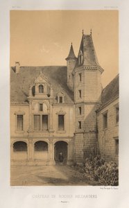 Arquitetura pitoresca ou monumentos do século XV. E XVI. Séculos: Chateaux De France dos séculos XV e XVI: Pl. 36, Château De Rocher Mezangers (Mayenne) de Victor Petit