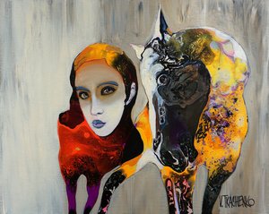 Mulher abstrata com cavalo