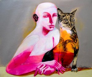 Figura rosa e gato