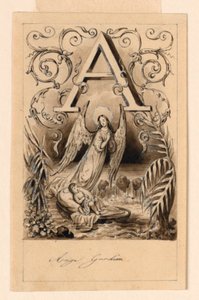 Design para a letra A de uma cartilha: Ange Gardien (Anjo da Guarda) de Victor Vincent Adam