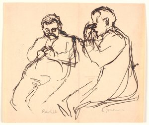 Esboço de figura. Dois homens sentados: Aarsleff e P. Johansen de Viggo Johansen
