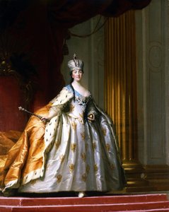 Retrato de corpo inteiro da Imperatriz da Rússia Catarina II, a Grande (1729-1796) em seu "manto de coroação" Pintura de Vigillus Erichsen (Eriksen) (1722-1782) 1779 The David Collection