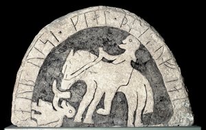 Runestone com um cavaleiro de Viking