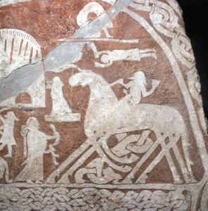 Wotan (Odin), no seu cavalo de oito patas Sleipnir - Viking Runes da ilha de Gotland (Suécia)