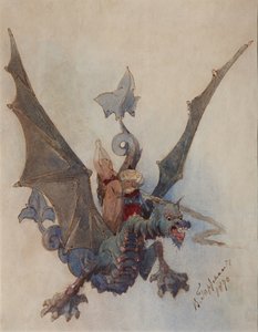 Chernomor e Lyudmila. Figurino para a ópera Ruslan e Lyudmila de M. Glinka de Viktor Alexandrovich Hartmann
