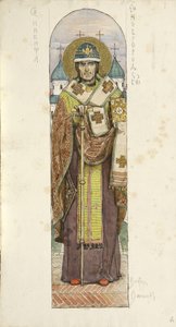 São Nikita, Bispo de Novgorod Estudo para afrescos na Catedral de São Vladimirs de Kiev, 1884-1889 de Viktor Mikhaylovich Vasnetsov
