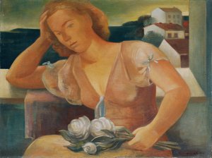 A esposa do artista com flores de Viktor Planckh