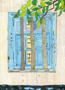 Janela Azul Rústica