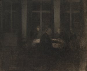 Noite na sala de estar de Vilhelm Hammershøi
