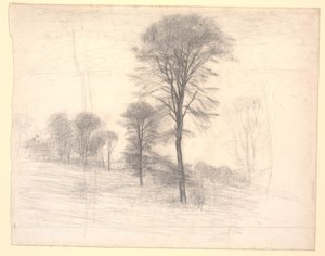 Paisagem com árvores espalhadas. "Ryet" em Farum Sø de Vilhelm Hammershøi