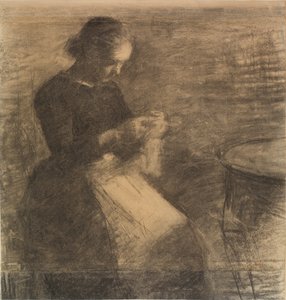 Retrato de Ida Hammershøi com bordado de Vilhelm Hammershøi