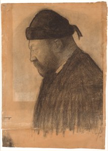 Retrato de Thorvald Bindesbøll de perfil à esquerda de Vilhelm Hammershøi