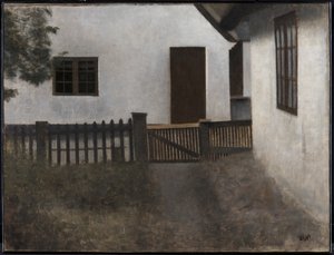 Frentes de casas. Frederiksværk. Verão. de Vilhelm Hammershøi
