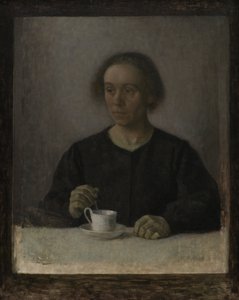 Ida Hammershøi, a esposa do artista, com uma xícara de chá de Vilhelm Hammershøi
