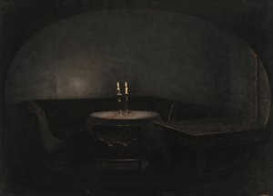 Interior. Luz artificial de Vilhelm Hammershøi