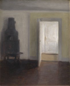 Interior com um fogão antigo de Vilhelm Hammershoi
