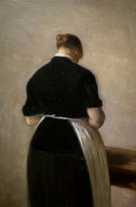 Estudo de uma mulher de pé, vista traseira