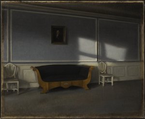 Luz do sol na sala de estar III de Vilhelm Hammershøi