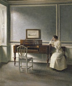 Mulher lendo por um piano, 1907 de Vilhelm Hammershoi