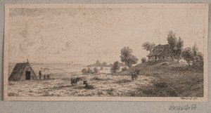 Paisagem com uma casa de fazenda e uma cabana de Vilhelm Kyhn