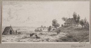 Paisagem com uma casa de fazenda e uma cabana de Vilhelm Kyhn