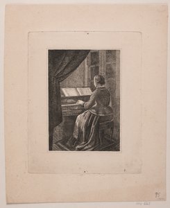 Retrato da esposa do pintor tocando piano de Vilhelm Kyhn