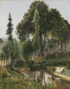 Paisagem de Savoia. Mulheres lavando roupas no rio de Vilhelm Kyhn