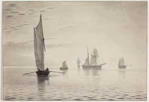 Navios em clima calmo no lago de Vilhelm Kyhn