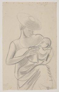 A esposa do artista com a filha recém-nascida Dorte de Vilhelm Lundstrøm