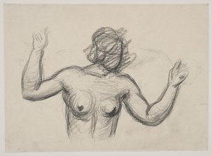 Figura feminina, metade do comprimento, levantando os braços de Vilhelm Lundstrøm