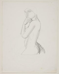 Modelo feminino, figura 3/4, com a mão na boca de Vilhelm Lundstrøm