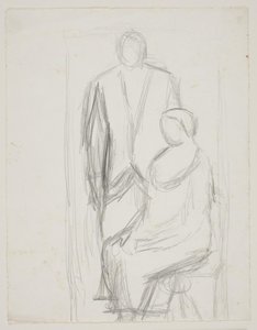 Lundstrøm de pé atrás da Sra. Lundstrøm sentada. Estudo para a chamada foto de casamento de Vilhelm Lundstrøm