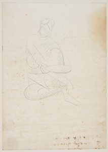 Mulher nua sentada, vista frontal, braços em volta do joelho levantado de Vilhelm Lundstrøm