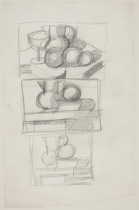 Folha de estudo com três rascunhos de layouts de Vilhelm Lundstrøm