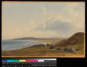 Vista para Hesbjerg da propriedade Hornbaek, 1857 (óleo sobre papel a bordo) de Vilhelm Peterson