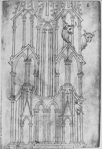 Elevação da torre da Catedral de Laon (caneta e tinta sobre papel)