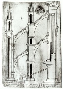 Senhora Pe. 19093 f.32v Seção da parede e arco das capelas absidiais da Catedral de Reims (cópia fac-símile)